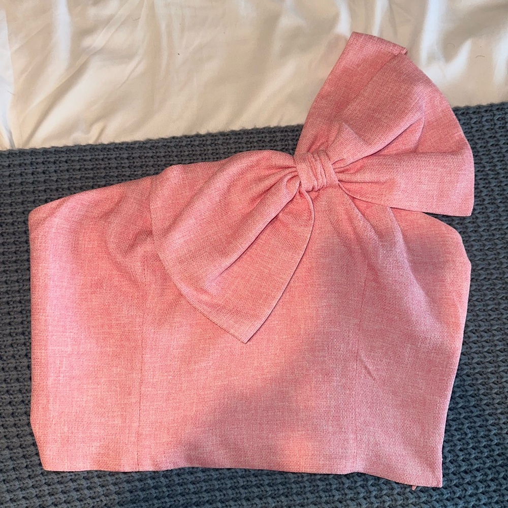 One Shoulder Pink Bow Top